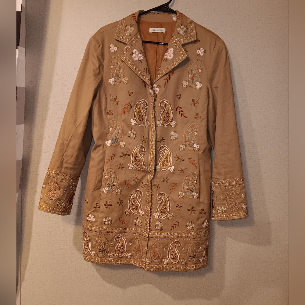 Coldwater Creek Embroidered Tan Jacket Vintage Sz 14